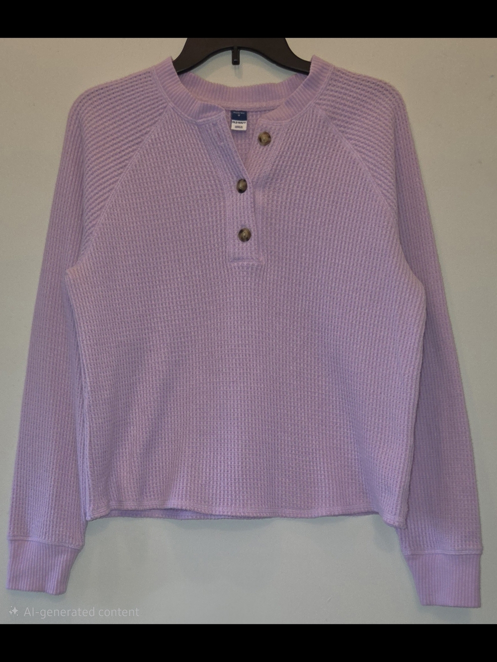 Lavender Waffle Knit Womens Henley with Button Placket